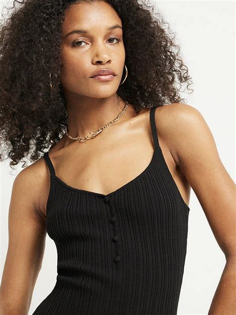 River Island Button Front Knit Dress Black Uk