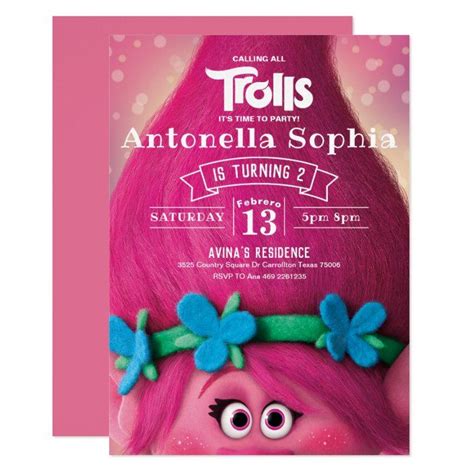 Invitación Cumpleaños de la adormidera de los trols Zazzle Elsa