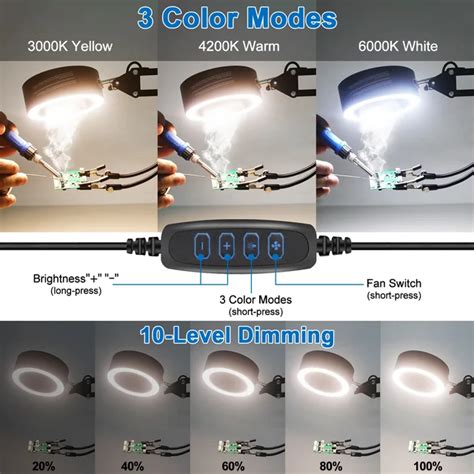 NEWACALOX EU US 12V 용접 연기 추출기 납땜 배기 팬 3 색 LED 조명 2 개 유연한 납땜 세 번째 손 도구