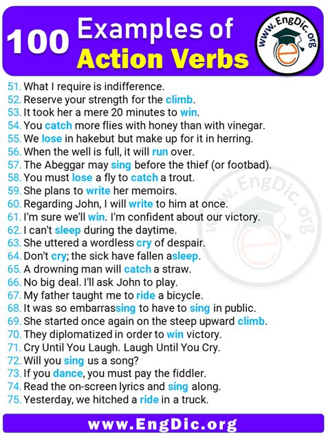 100 Examples Of Action Verbs In Sentences EngDic