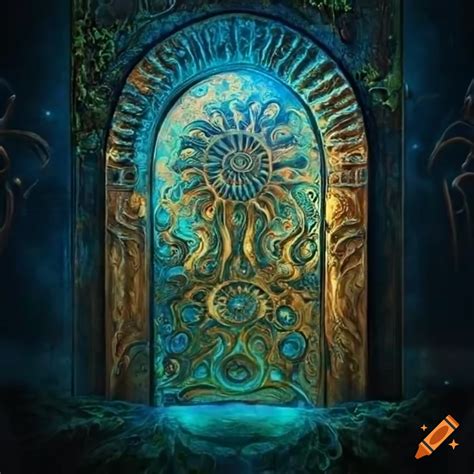 Artistic Depiction Of A Cosmic Door With Ammonite And Spirals On Craiyon