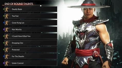 Mortal Kombat Kung Lao All Unlockable Taunts Showcase Youtube