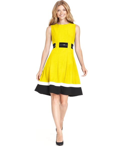 Calvin Klein Colorblocked Belted Fit And Flare Dress Wear To Work