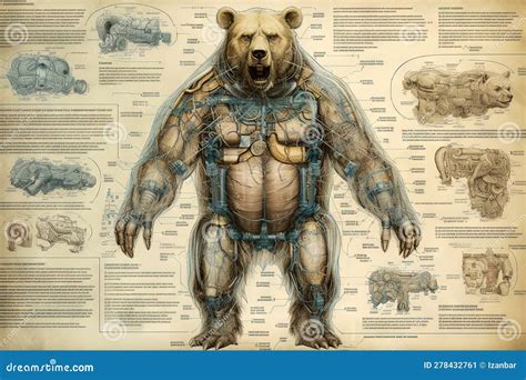 Bear Cyborg Animal Detailed Infographic, Full Details Anatomy Poster Diagram Illustration ...