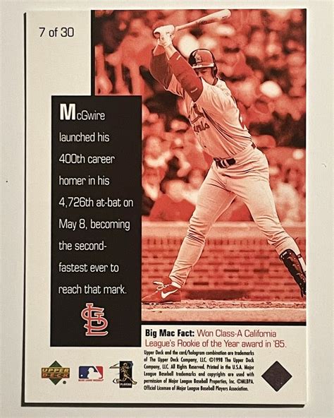 1998 Upper Deck Mark McGwire Home Run Chase For 62 Card 7 Of 30 EBay