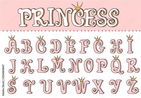 Pink princess cute font. Letters for decoration in girlish style ...