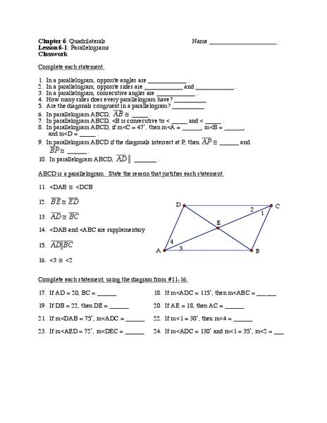 Parallelograms Worksheet For 9th 10th Grade Lesson Planet