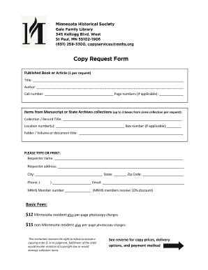 Fillable Online Sites Mnhs Copy Request Form Minnesota Historical