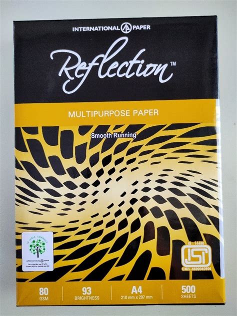 White Reflection Multipurpose Paper Gsm For Printer Size Mm X