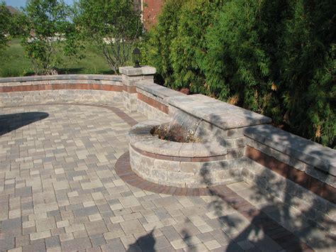 Paver Patio Built In Grill With Bar Water Feature Landscape