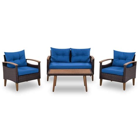 Anvil Outdoor Brown And Blue Piece Wicker Patio Conversation Seating