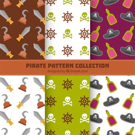 Free Vector Pack Of Pirate Patterns In Flat Design