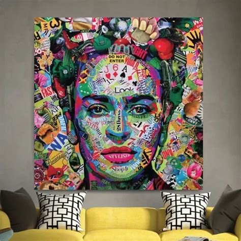 Cuadro Frida Kahlo Graffiti Canvas Grueso 90x90 Meses sin interés