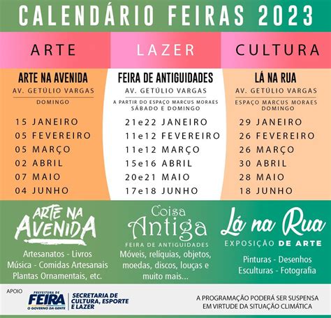 Secretaria de Cultura de Feira divulga calendário de feiras de artes