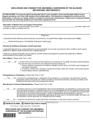 Fillable Online Disclosure And Consent For Abdominal Suspension Of The