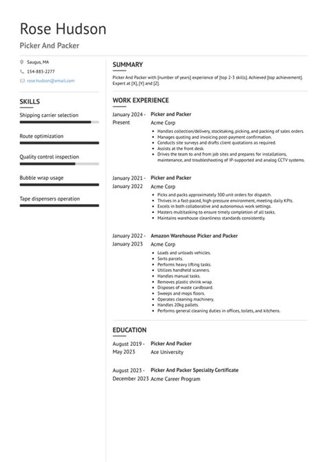 Picker And Packer Resume Examples And Templates