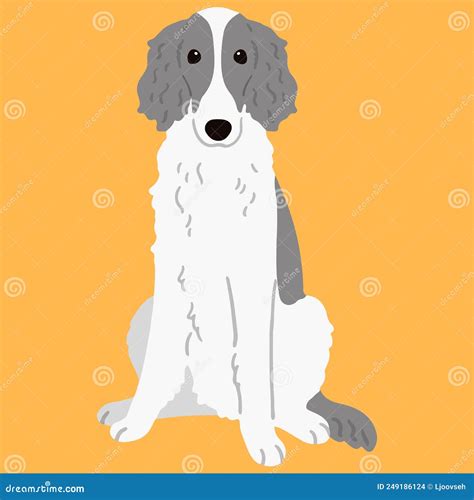 Cute And Simple Illustration Of Borzoi Dog Sitting In Front View Flat