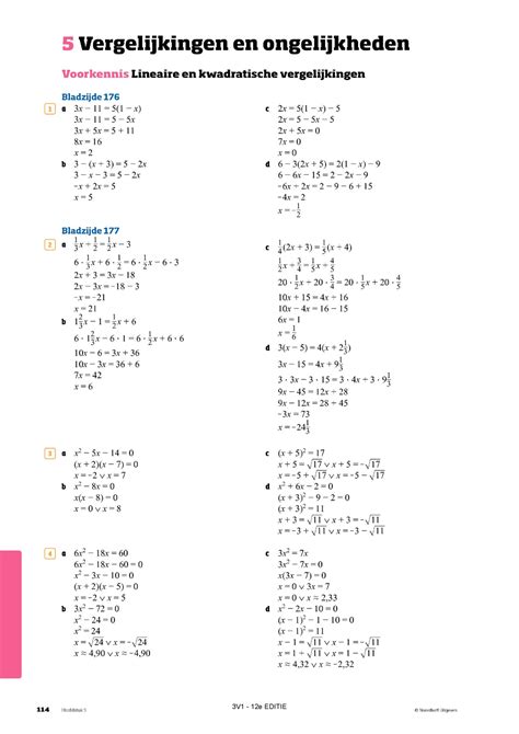 Uitwerkingen H5 Vergelijkingen En Ongelijkheden Wiskunde Studeersnel
