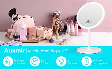 Auxmir Miroir Grossissant Lumineux 5X Miroir Cosmétique à Bijoux sur