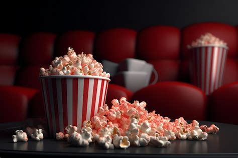 Pipoca Em Uma Mesa Em Um Cinema Um Balde De Pipoca Listrado De