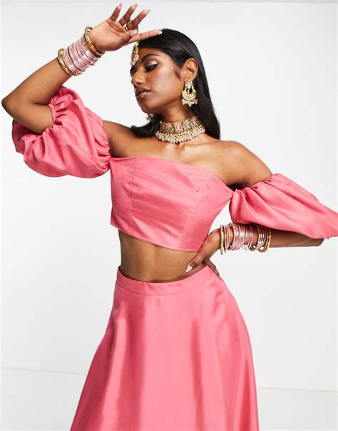 Asos Satin Lehenga Top Co Ord In Pink Lyst Canada