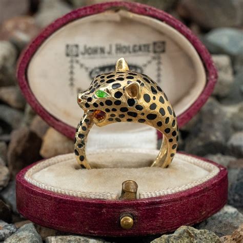 Enameled Leopard Ring K Yellow Gold