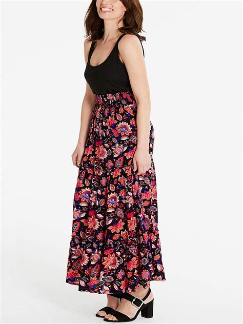 Capsule Capsule Black Floral Print Shirred Waist Crinkle Maxi Skirt Plus Size 12 To 32