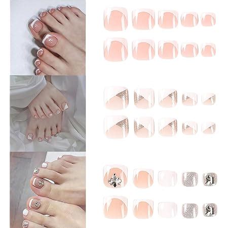 Amazon Yubx Square Toe Press On Nails Clear Nude Toenails Gold Foil Fake Nails Pcs