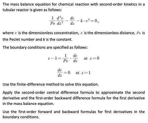 Solved The Mass Balance Equation For Chemical Reaction With