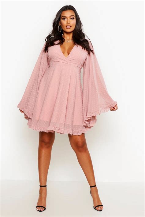 Plus Dobby Chiffon Wide Sleeve Skater Dress Boohoo Dresses Skater