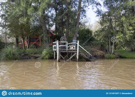 Wooden Dock Seen From Boat In The Delta Del Parana Tigre Buenos Aires