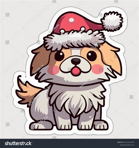 Sticker Template Christmas Dog Xmas Puppy Stock Vector (Royalty Free