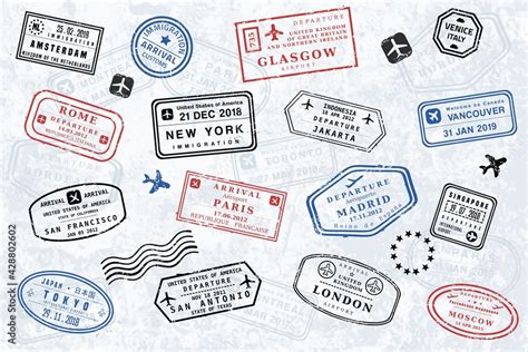 Travel stamps collection - passport stamp vector Stock Vector | Adobe Stock