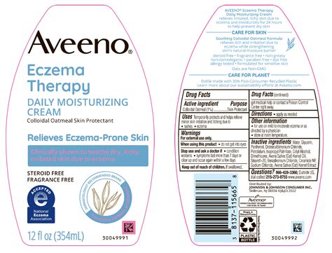 Fda Label For Aveeno Eczema Therapy Daily Moisturizing Cream Topical