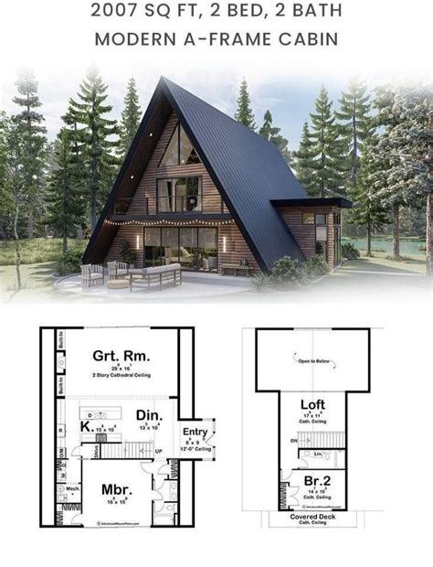 The Floor Plan For A Small Cabin With Lofts And Living Quarters Is Shown