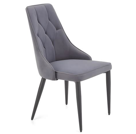 Chaise En Velours Gris Fonc Avec Dossier Matelass Et Pieds En Acier