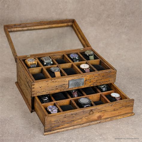 Personalized Rustic Watch Box For 20 Watches With Drawer Etsy