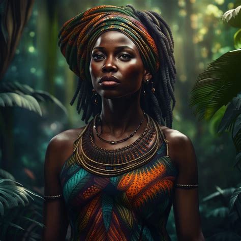 A African Woman Walking In The Jungle Portrait Ai Generated Artwork