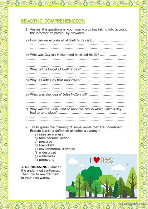 Earths Day Reading For Detail Dee English Esl Worksheets Pdf And Doc