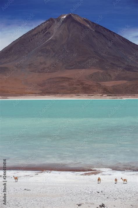 Volcano with blue lake in Atacama Dsert Stock Photo | Adobe Stock