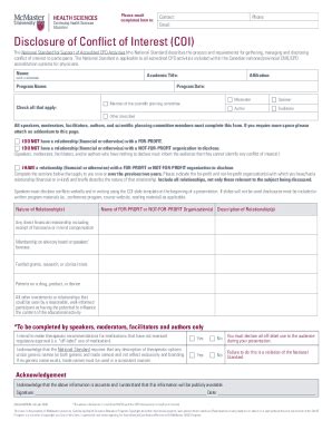 Fillable Online Disclosure Of Conflict Of Interest Coi Fax Email