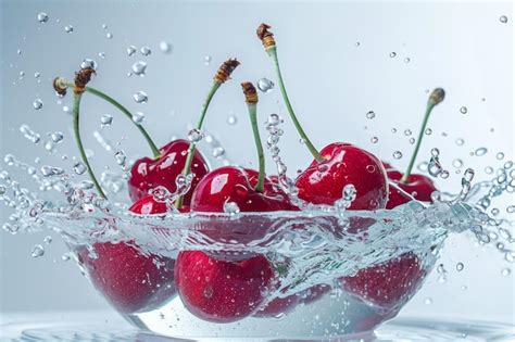 Premium Photo Fresh Cherries Splashing In Water