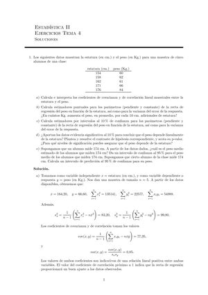 Hoja Ejercicios Tema Estad Stica Ii Estad Stica Ii Ejercicios