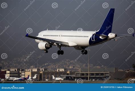 Landing Passenger Plane At The Airport Of Barcelona Stock Image