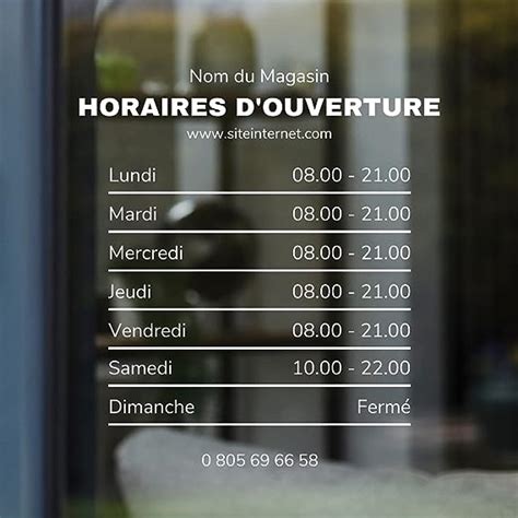 Autocollant Sticker Horaires Vitrine Magasin Personnalis Design