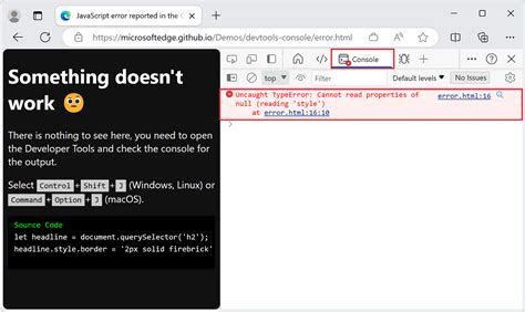 Fix Javascript Errors That Are Reported In The Console Microsoft Edge