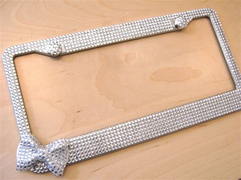 Clear Bling Rhinestone License Plate Frame W White Bow On