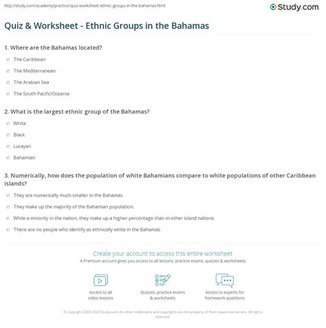 Quiz And Worksheet Ethnic Groups In The Bahamas