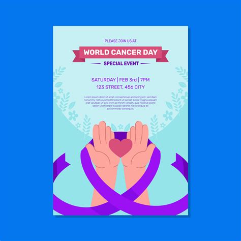 Flat World Cancer Day vertical poster template - Graphic Guru