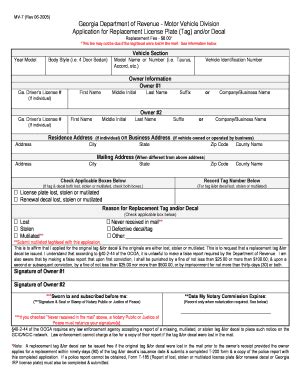 Fillable Online Motor Etax Dor Ga Application For Replacement Tags Or